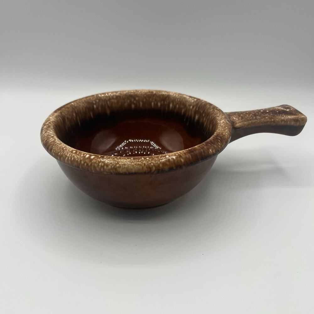 Vintage Hull Oven Proof USA Brown Drip Glaze Ceramic Handled Soup Bowl W/handle